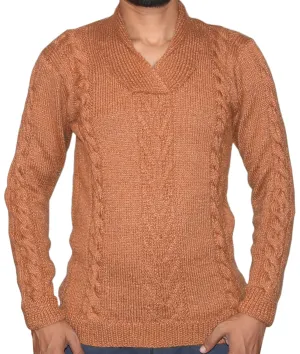 GraminArts Handmade woollen Men Sweater In Peru (Caramel) Color Solid Pullover