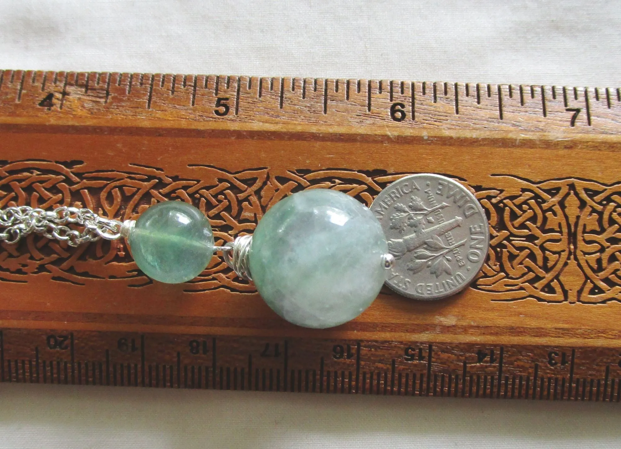 Green Fluorite Double Sphere Natural Crystal Pendant Necklace