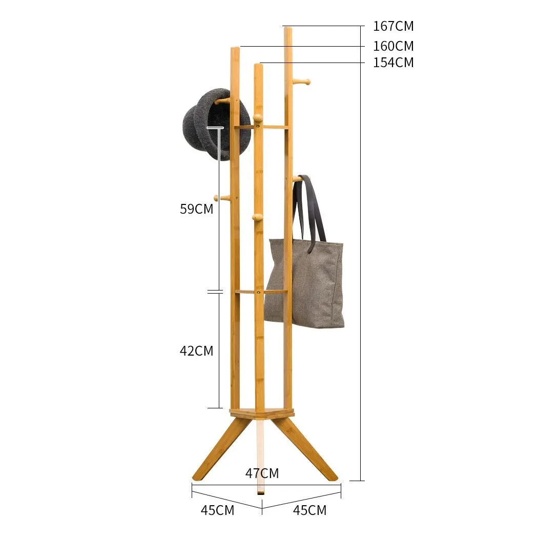 Hall Tree Garment Storage Holder Coat Rack Stand with 3 Shelves for Clothes Bag