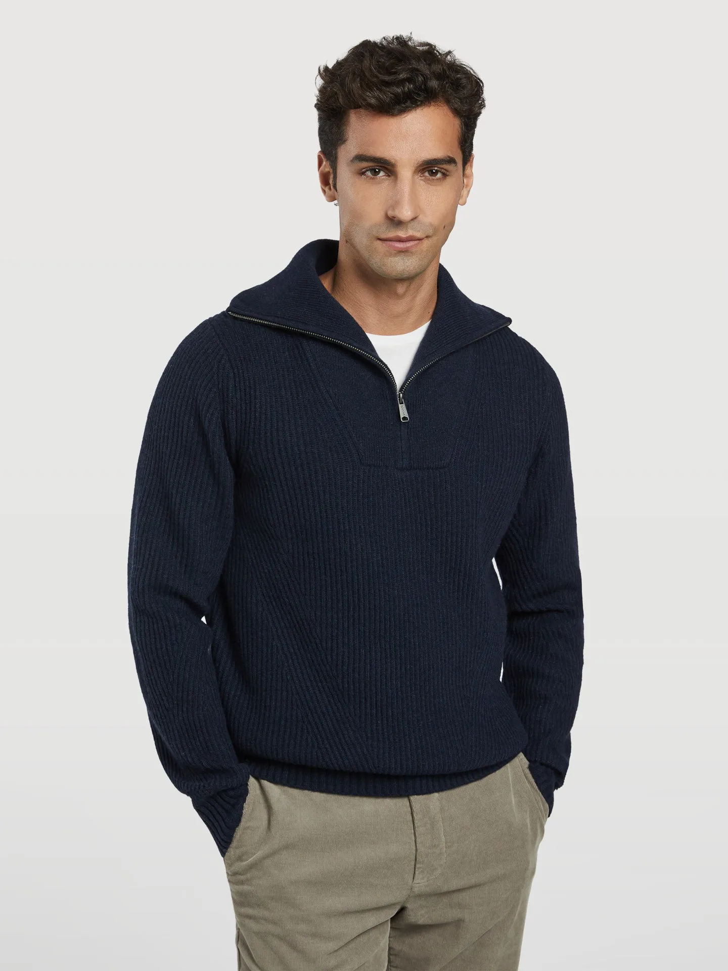 High collar half-zip sweater with fancy rib knitting