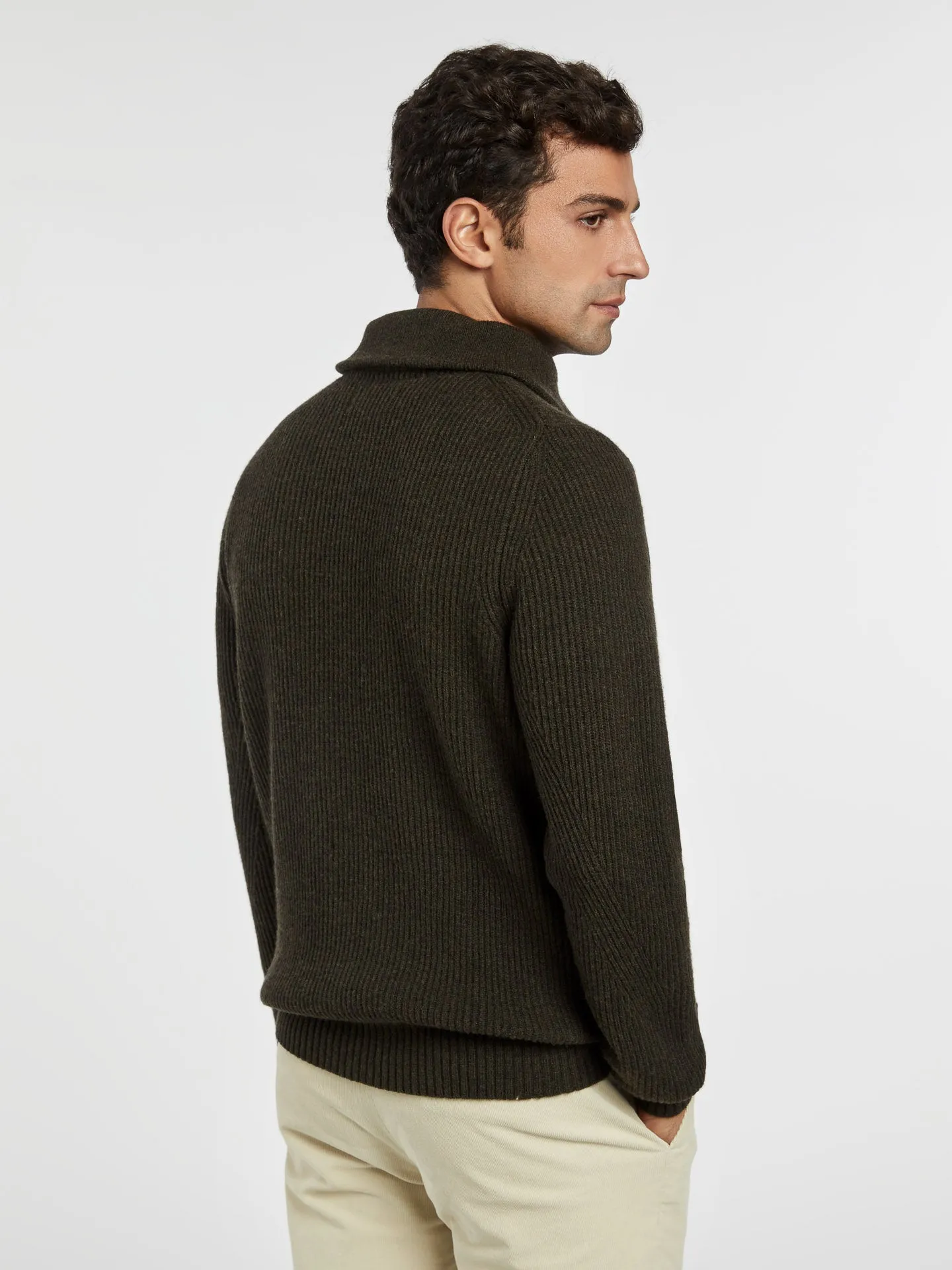 High collar half-zip sweater with fancy rib knitting