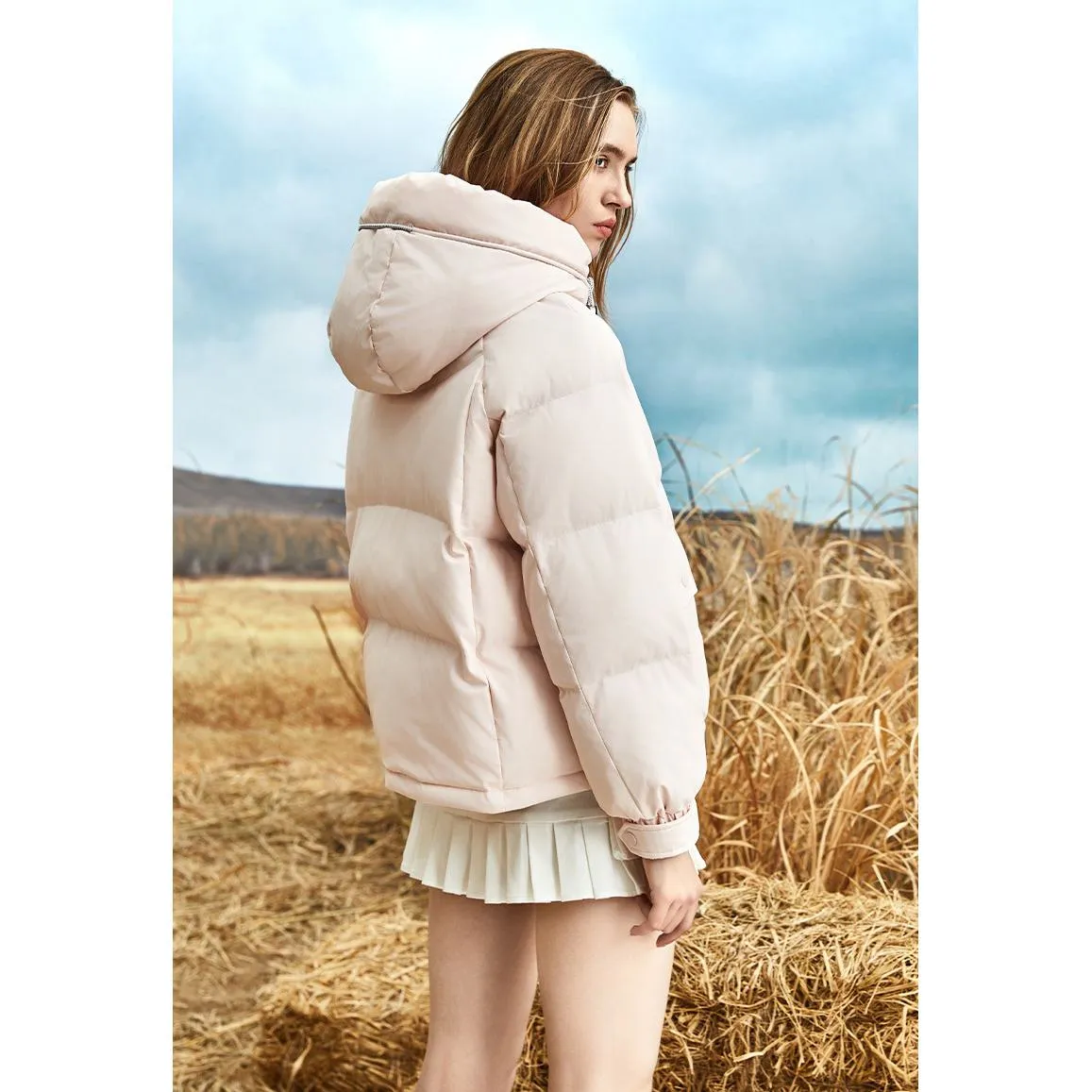 Hooded Cropped Puffa Down Jacket