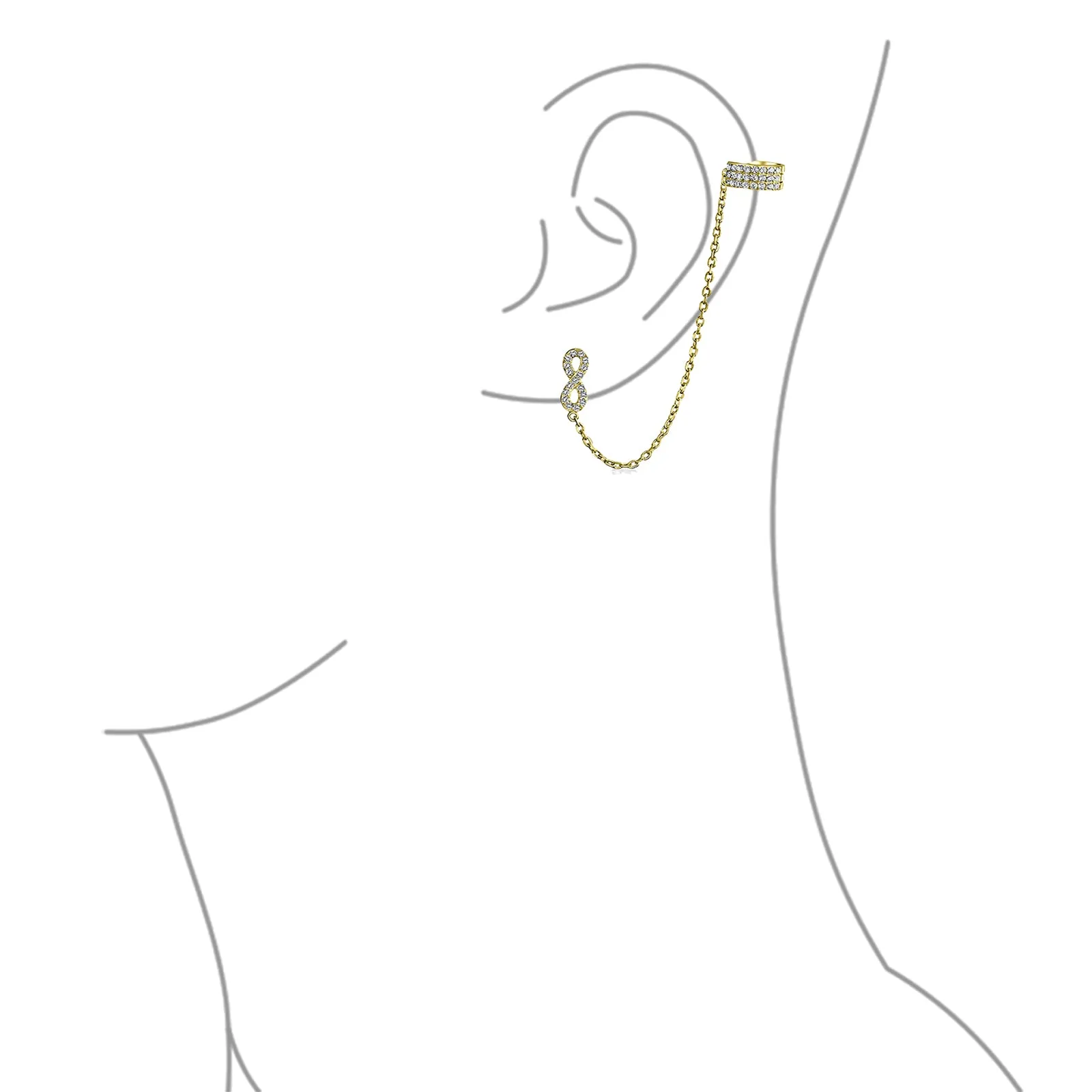 Infinity Cartilage Threader Earring CZ Stud Gold Plated .925 Silver