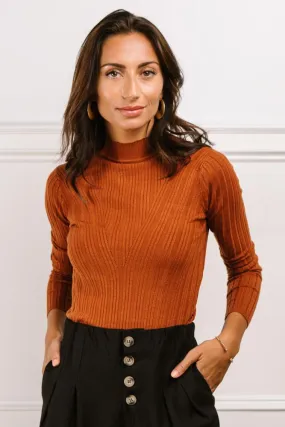 Ivy Ribbed Long Sleeve Top in Rust