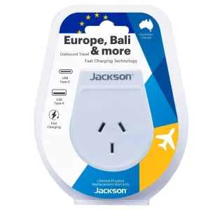 Jackson Outbound Slim USB-A & C Travel Adaptor AUS to EU