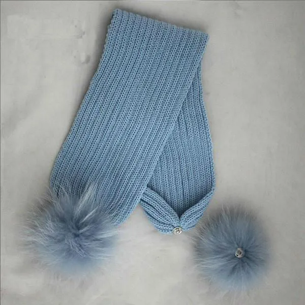 Knitted  Scarf with Pom Pom Fur