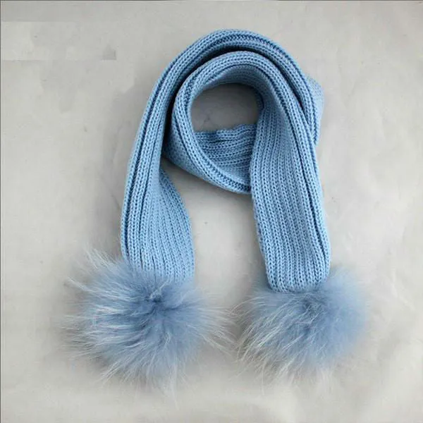 Knitted  Scarf with Pom Pom Fur