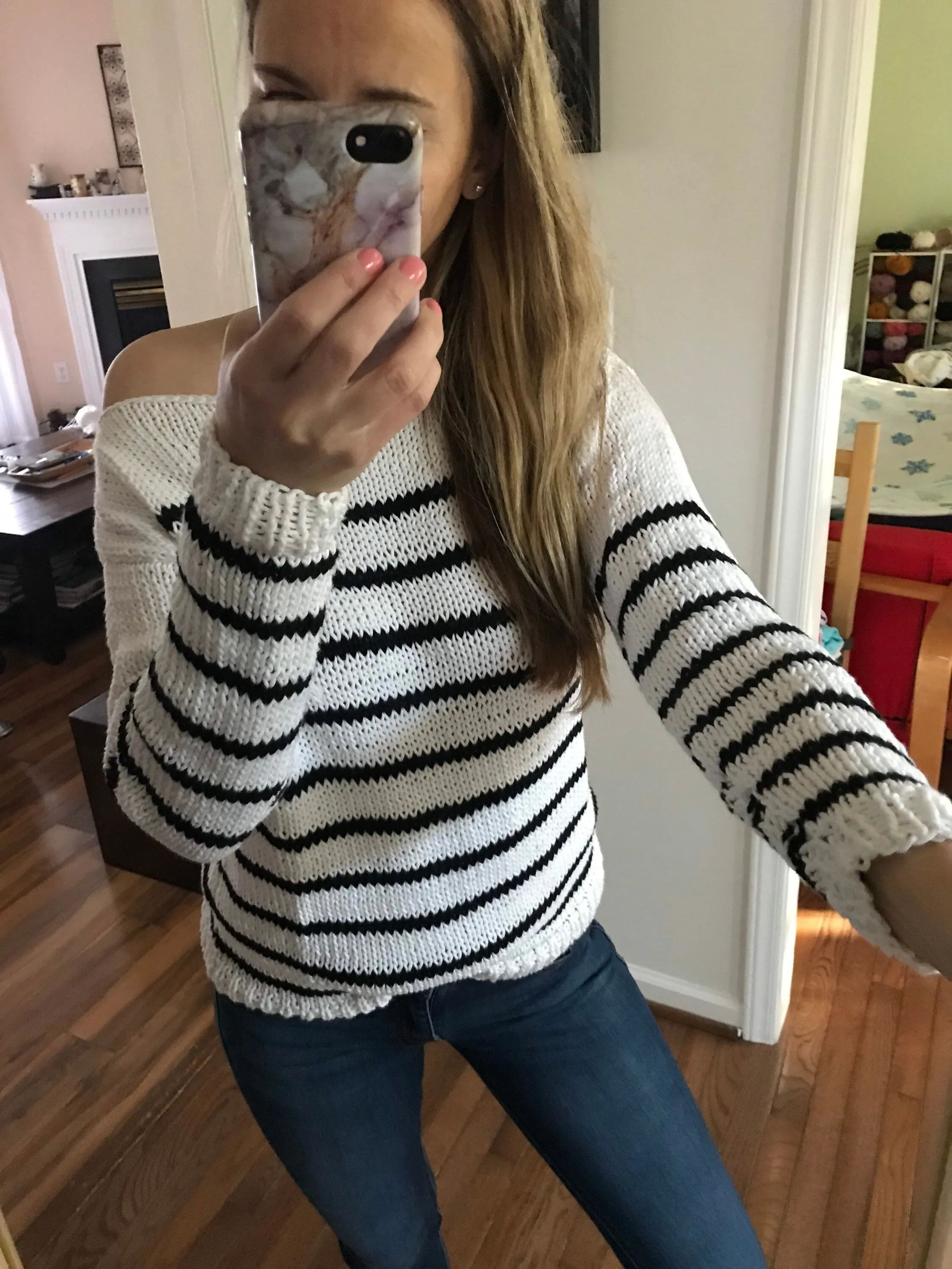 KNITTING PATTERN DIY Sailor Striped Cotton Sweater, Women's Knit Top, Cotton Sweater Top, Simple Knit Top, Cotton Top, Easy Knit Cotton Top