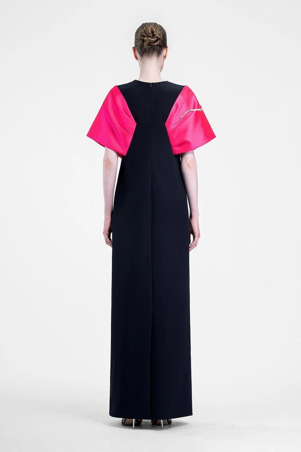 Knot Straight Cape Sleeved Twill Cotton Maxi Dress