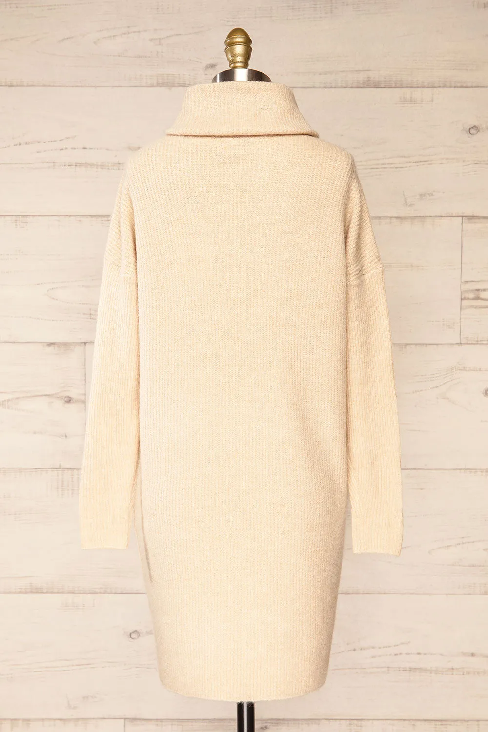 Koror Beige | Knit Turtleneck Sweater Dress