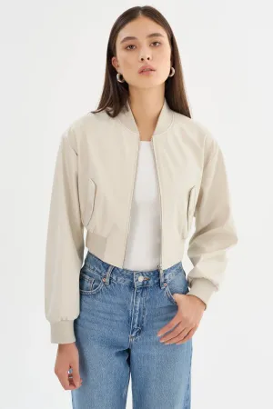 LAMARQUE | Evelin Faux Leather Cropped Bomber - Bone