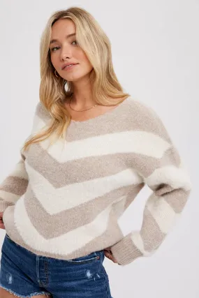 Latte Chevron Soft Fuzzy Pullover