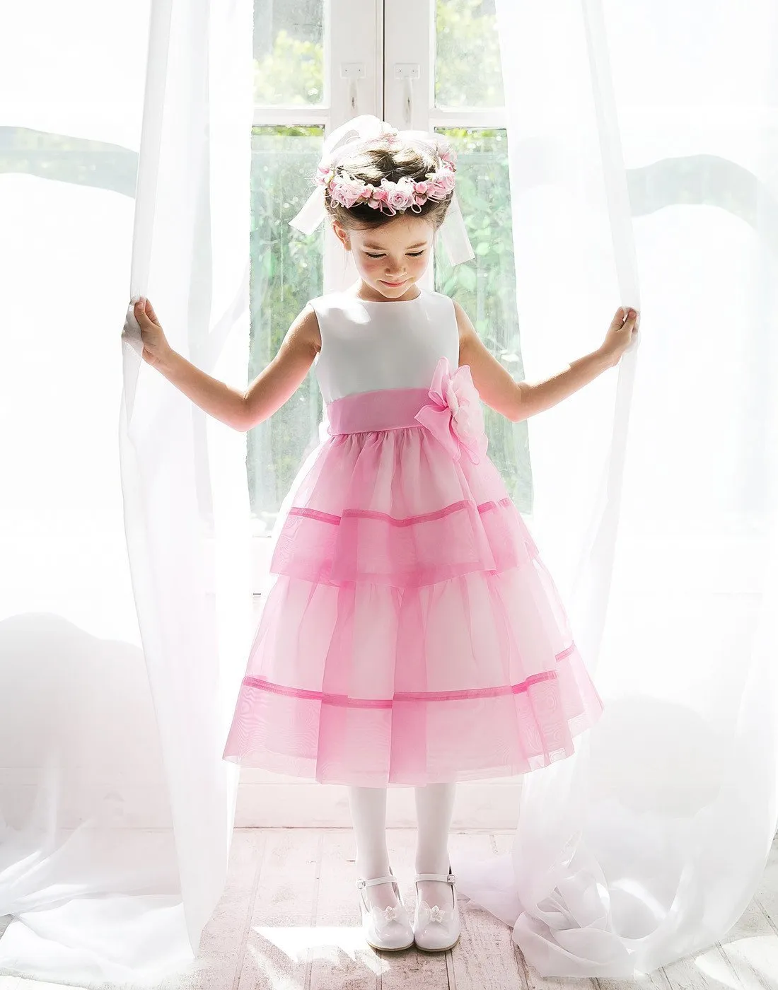 Layered Mirror Organza and Satin Dress - Pink