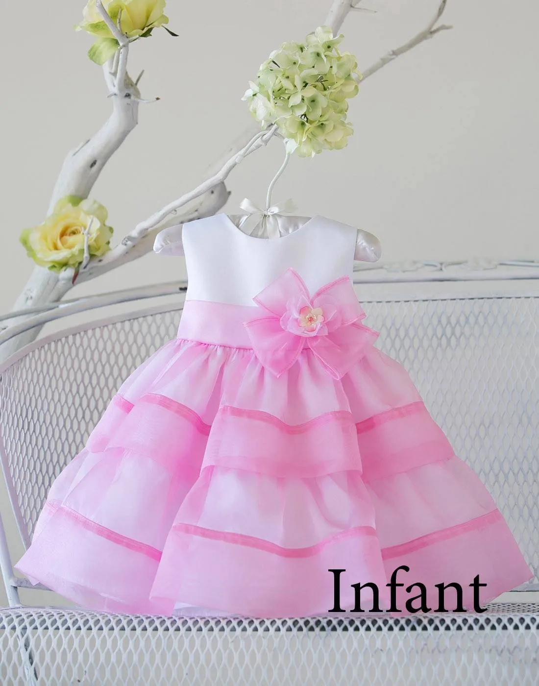 Layered Mirror Organza and Satin Dress - Pink