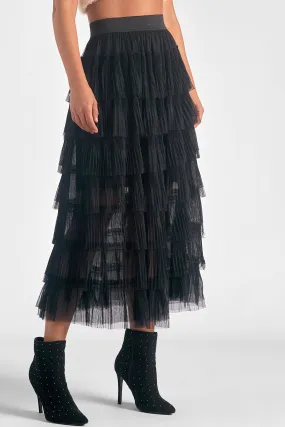 Layered Tulle Midi Skirt, Black