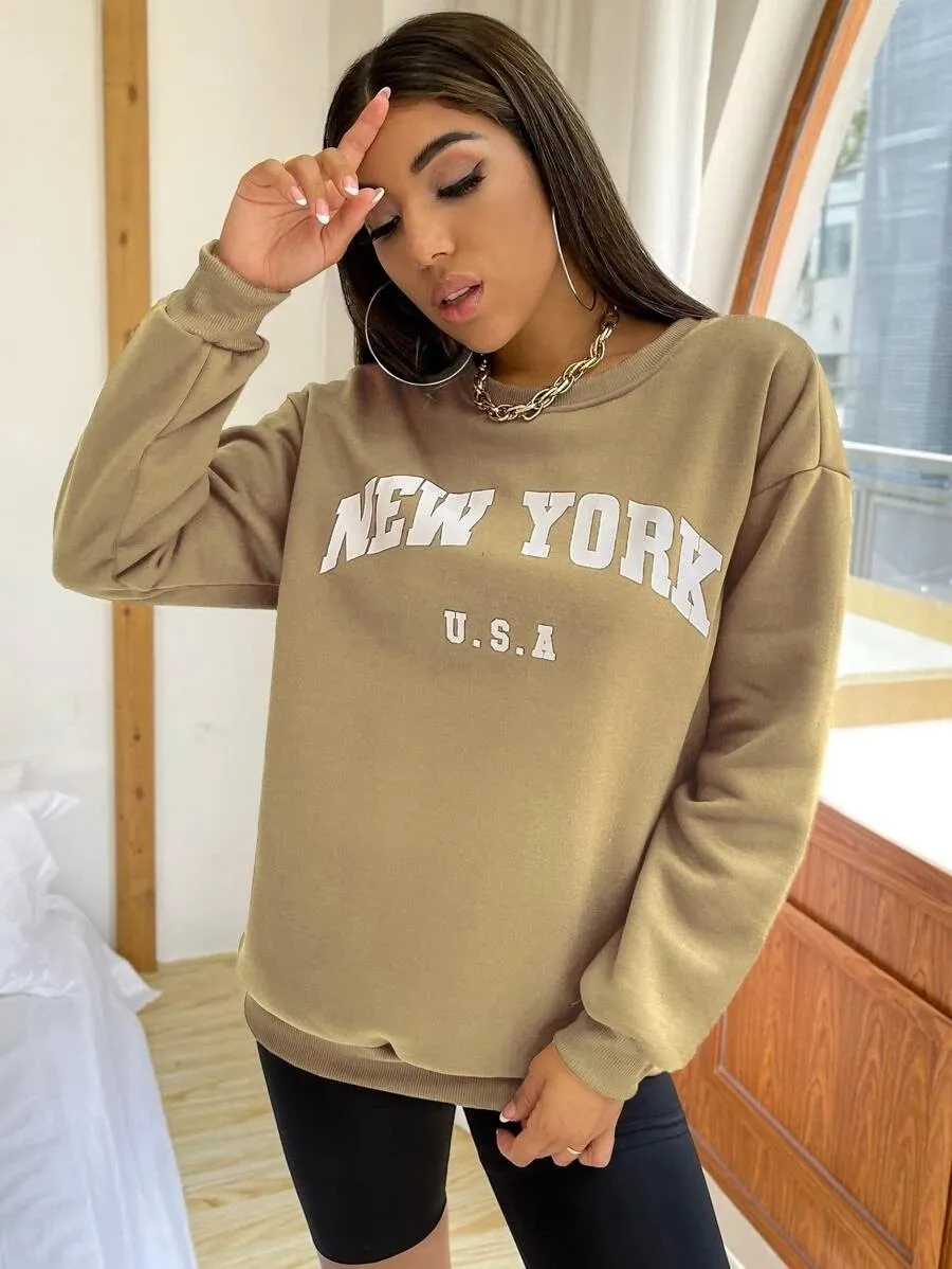 Leisure Women Letter Print Fall Hoodies