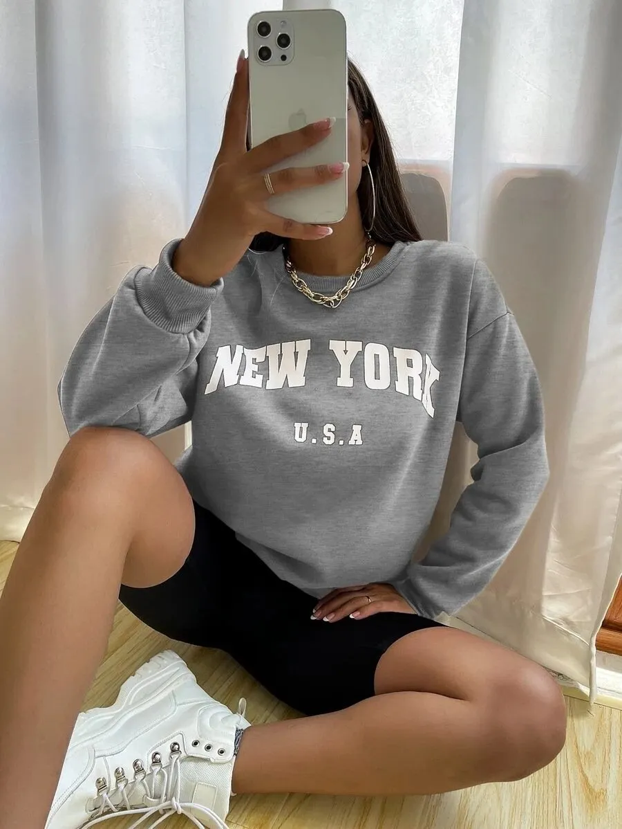 Leisure Women Letter Print Fall Hoodies