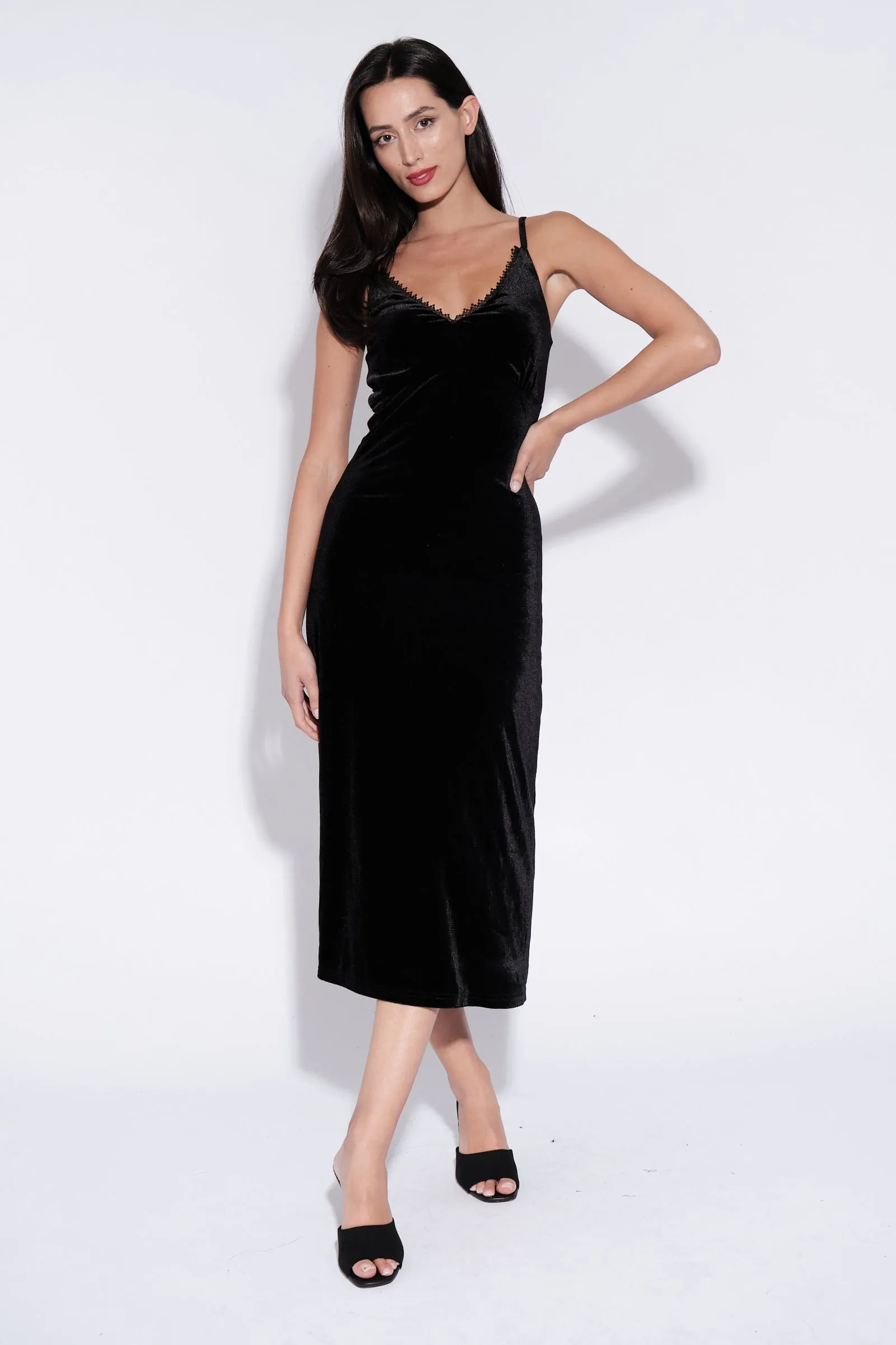 Lexa Velvet Slip Dress Black