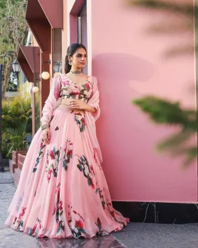 Light Pink Color Floral Printed Designer Lehenga Choli