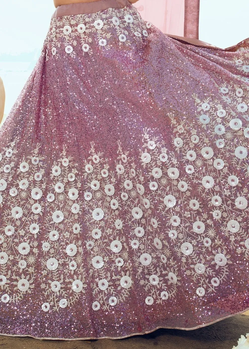 Lilac Soft Net Designer Lehenga Choli with overall Sequins and Thread work