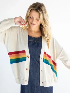 Live Happy Cotton Cardigan Sweater - Cream Rainbow