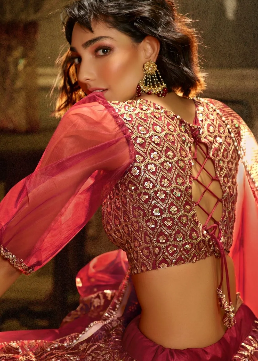 Maroon Soft Net Designer Lehenga Choli with overall Sequins work