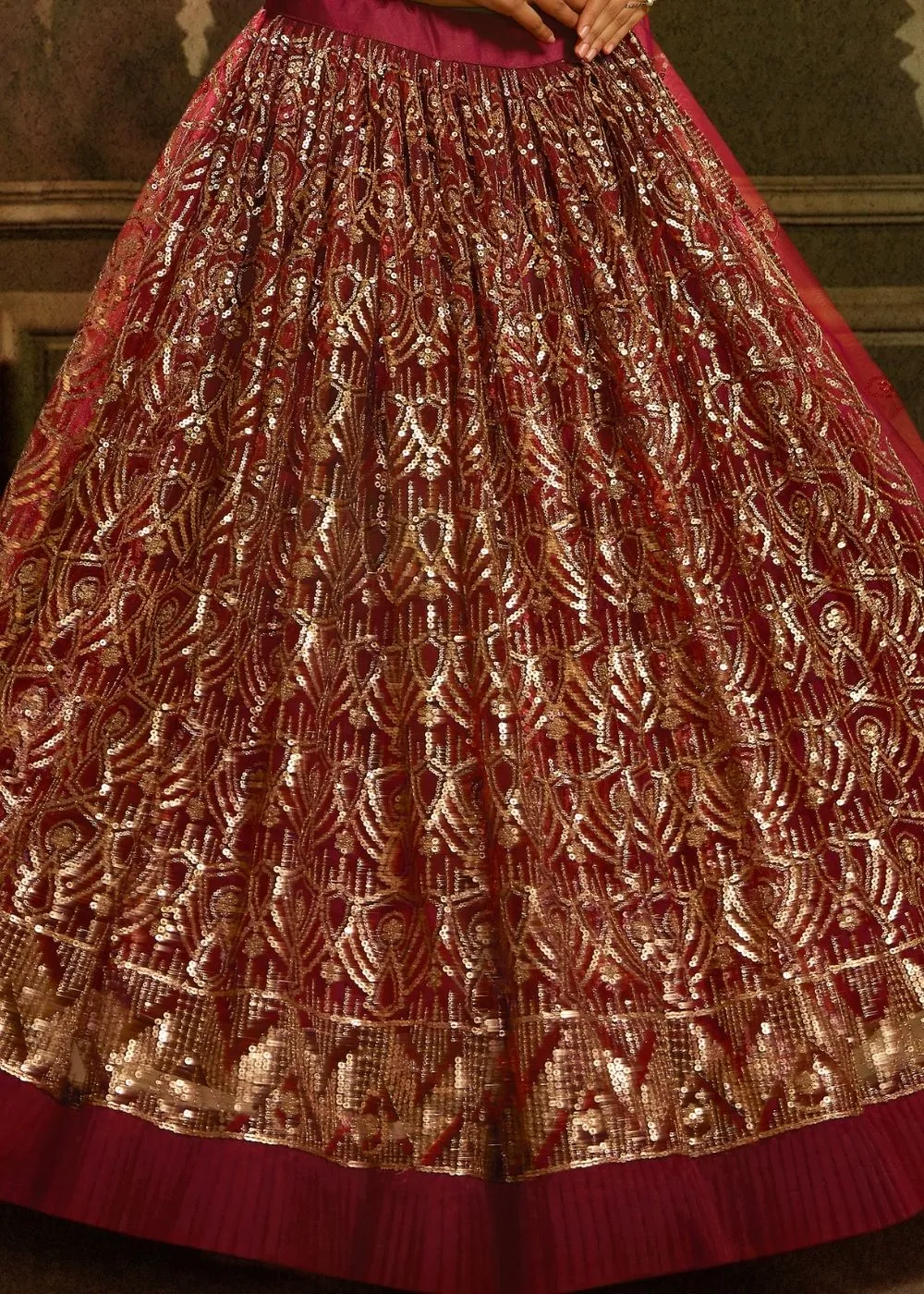 Maroon Soft Net Designer Lehenga Choli with overall Sequins work