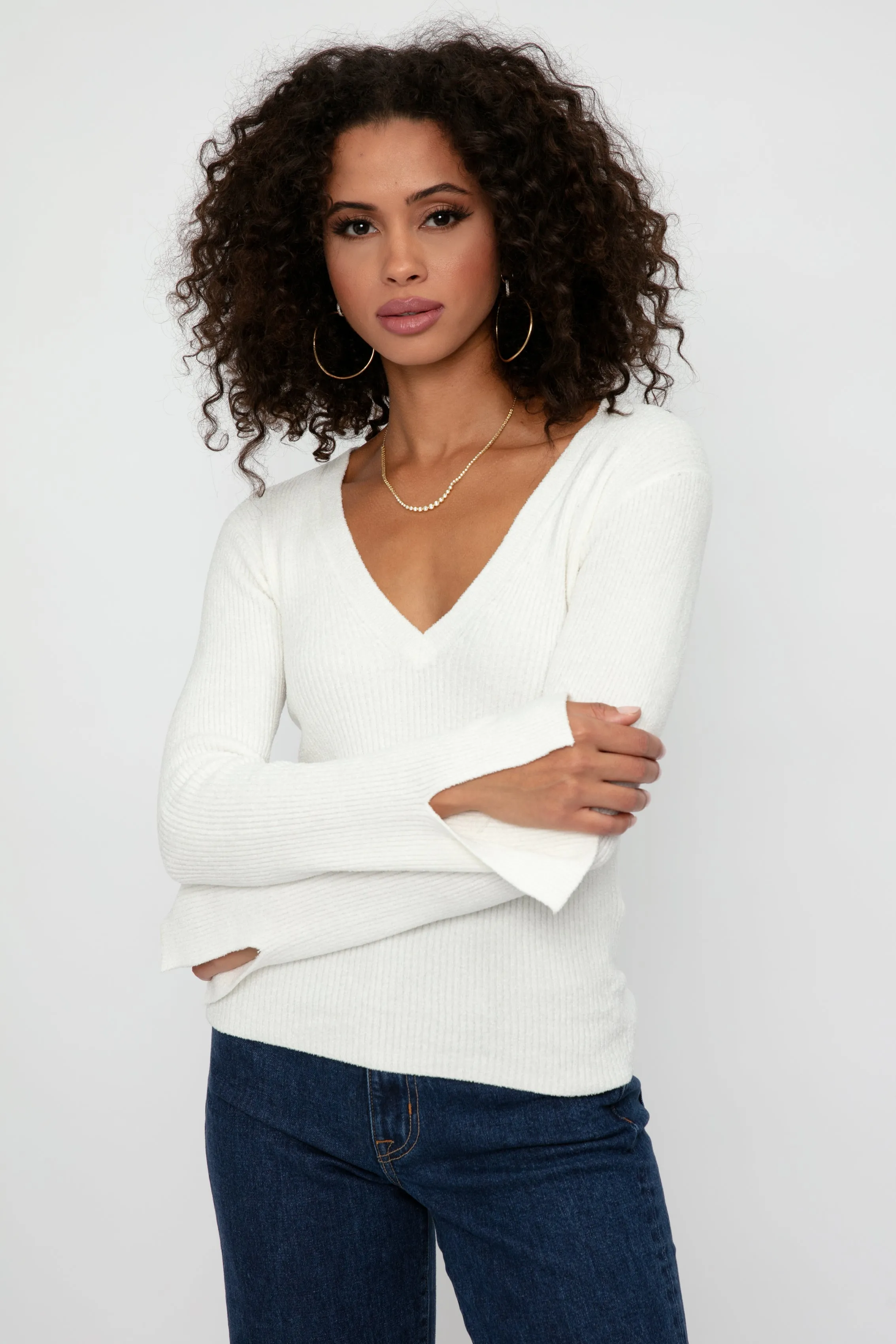 Mattia V-Neck Sweater in Ecru