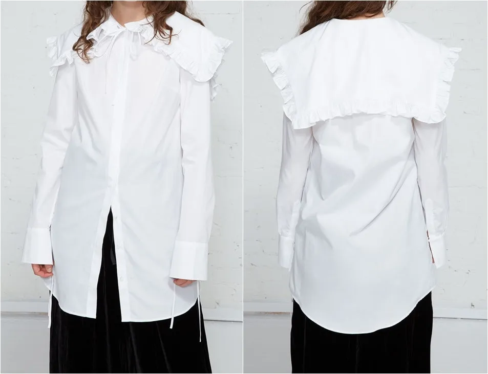 Mediavel Poplin Shirt / Dramatic Ruffled Cape Collar