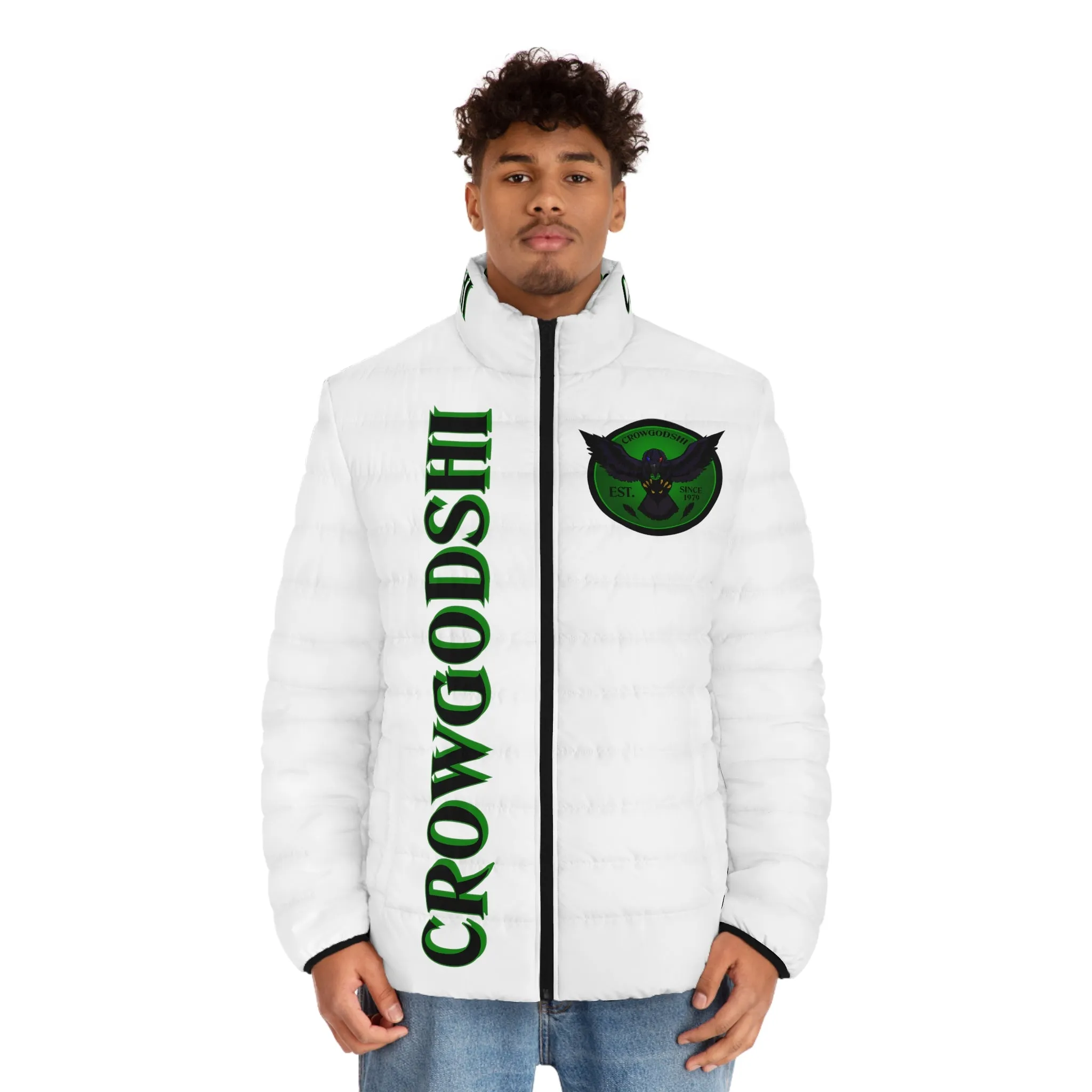 Men's 3rd GEN Puffer Jacket, WHITE W/ GREEN LOGO