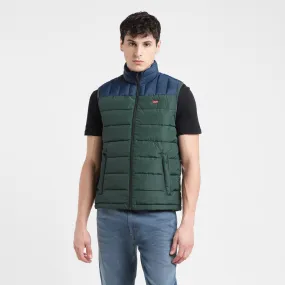 Men's Colorblock Green High Neck Quilted Jacket