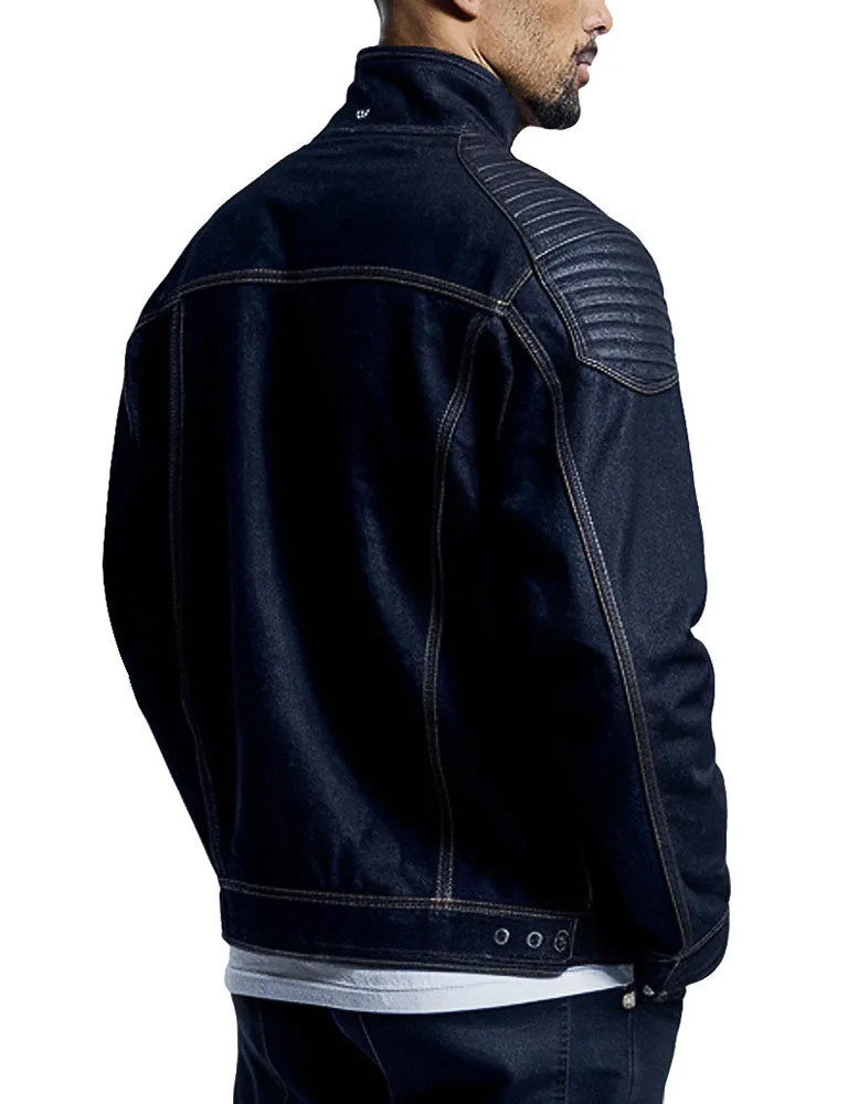 Men's Dark Blue Quilted Shoulder Denim Jacket