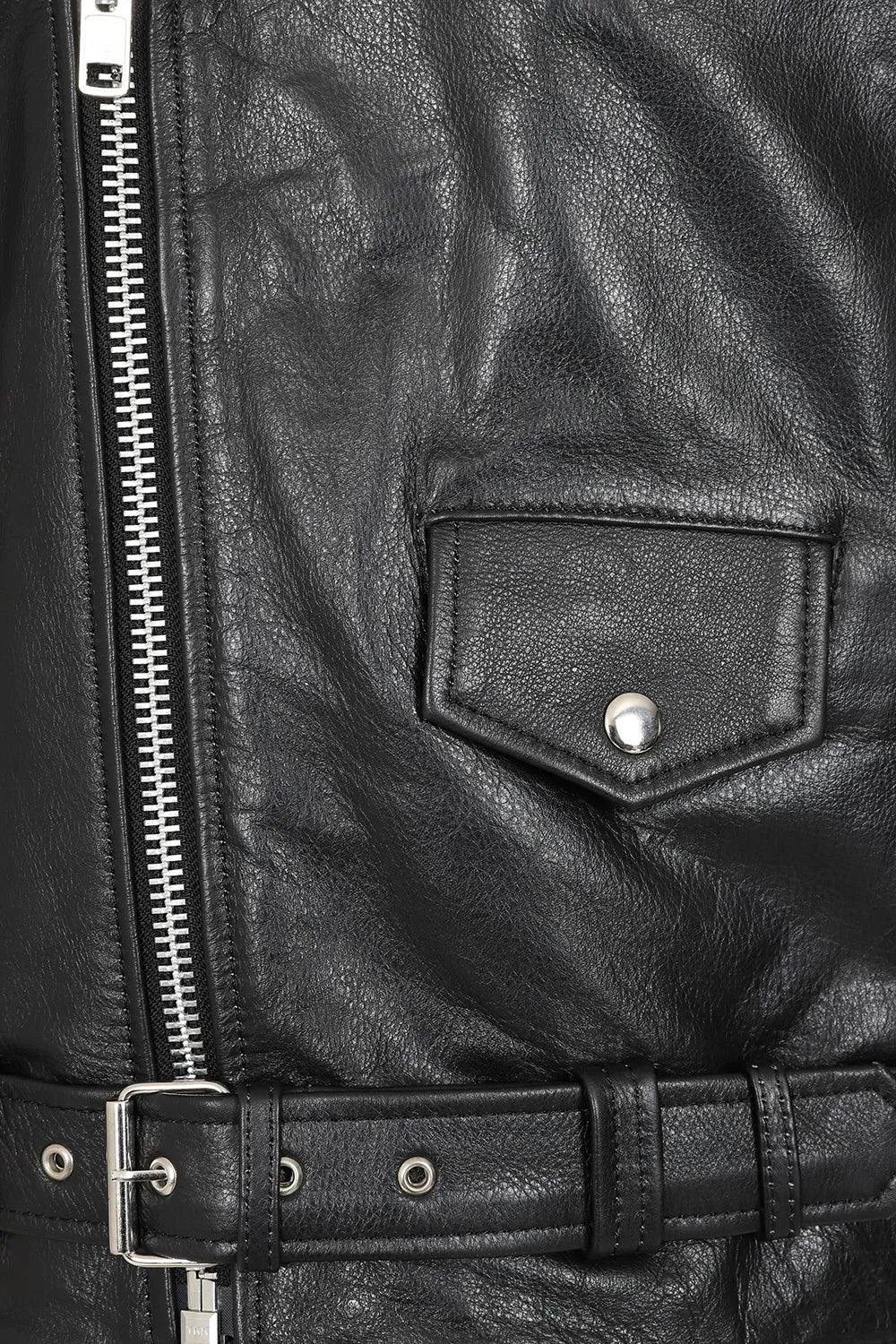 Men's Genuine Black Classic Leather Biker Jacket - 'FONZY'