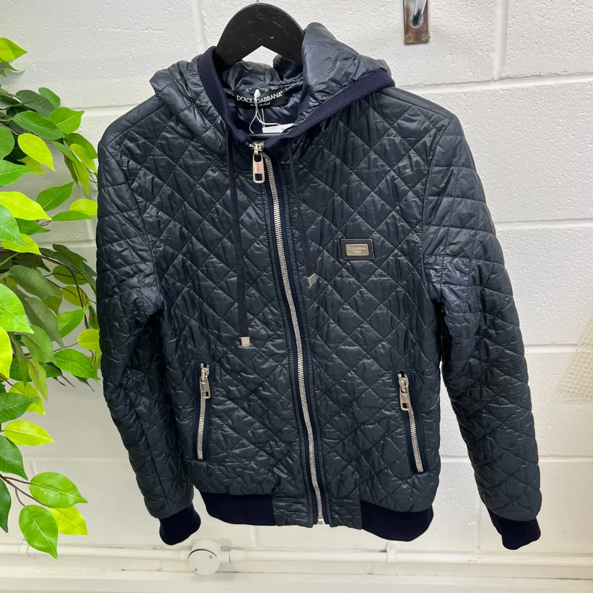 Men's Quilted Plaque Logo Jacket Navy Size IT 44 / XS