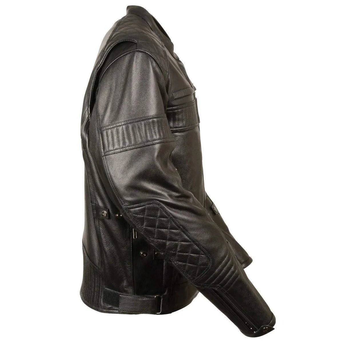 Milwaukee Leather MLM1545  Men's Quilted Pattern Triple Vent Black Leather Scooter Jacket with Gun Pockets