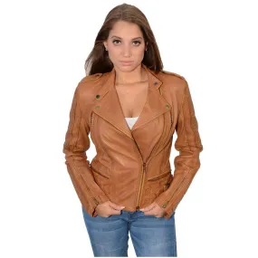 Milwaukee Leather SFL2820 Women's Caramel Color Quilted Lambskin Leather Jacket