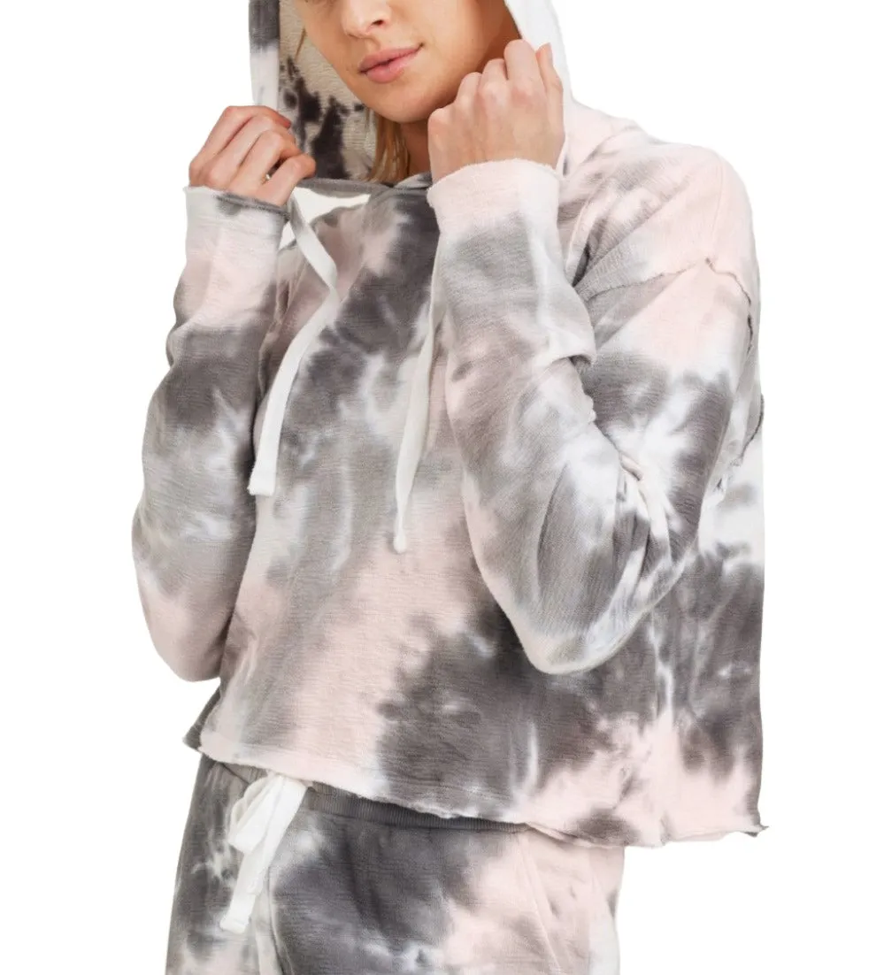 Mono B Tie Dye Jacquard Cropped Hoodie KT11687