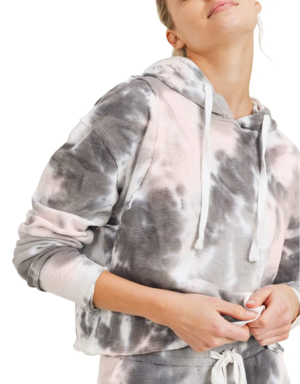 Mono B Tie Dye Jacquard Cropped Hoodie KT11687