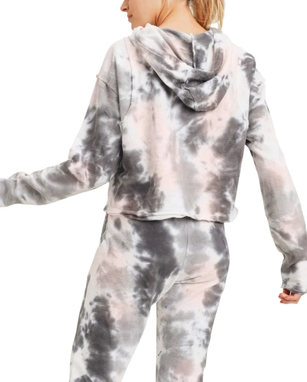 Mono B Tie Dye Jacquard Cropped Hoodie KT11687