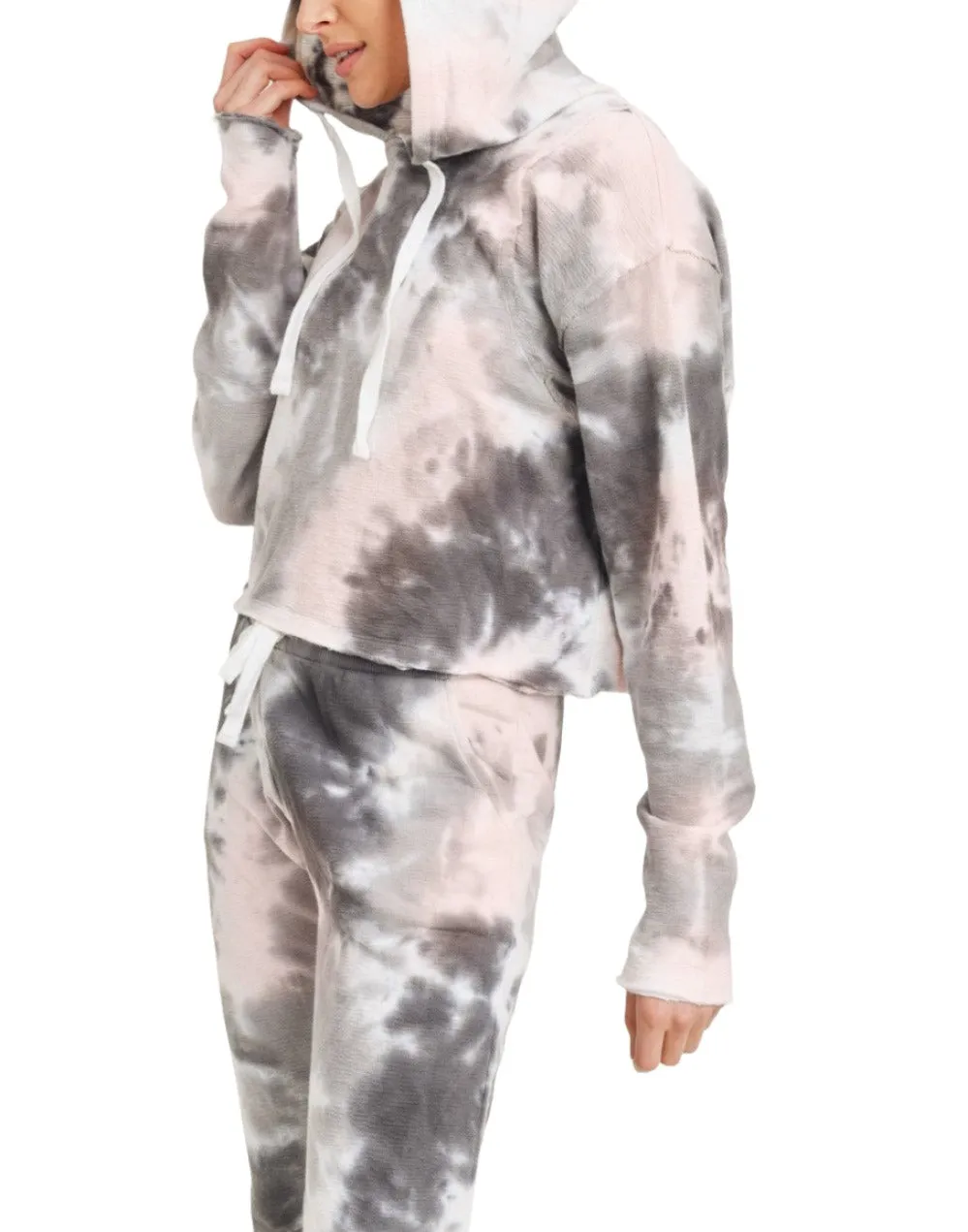 Mono B Tie Dye Jacquard Cropped Hoodie KT11687