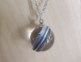 Natural Quartz Crystal Ball Feather Wrap Pendant Necklace