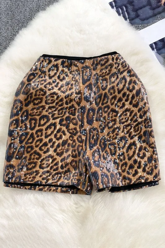 NEW!! High Waisted Leopard Sequin Shorts