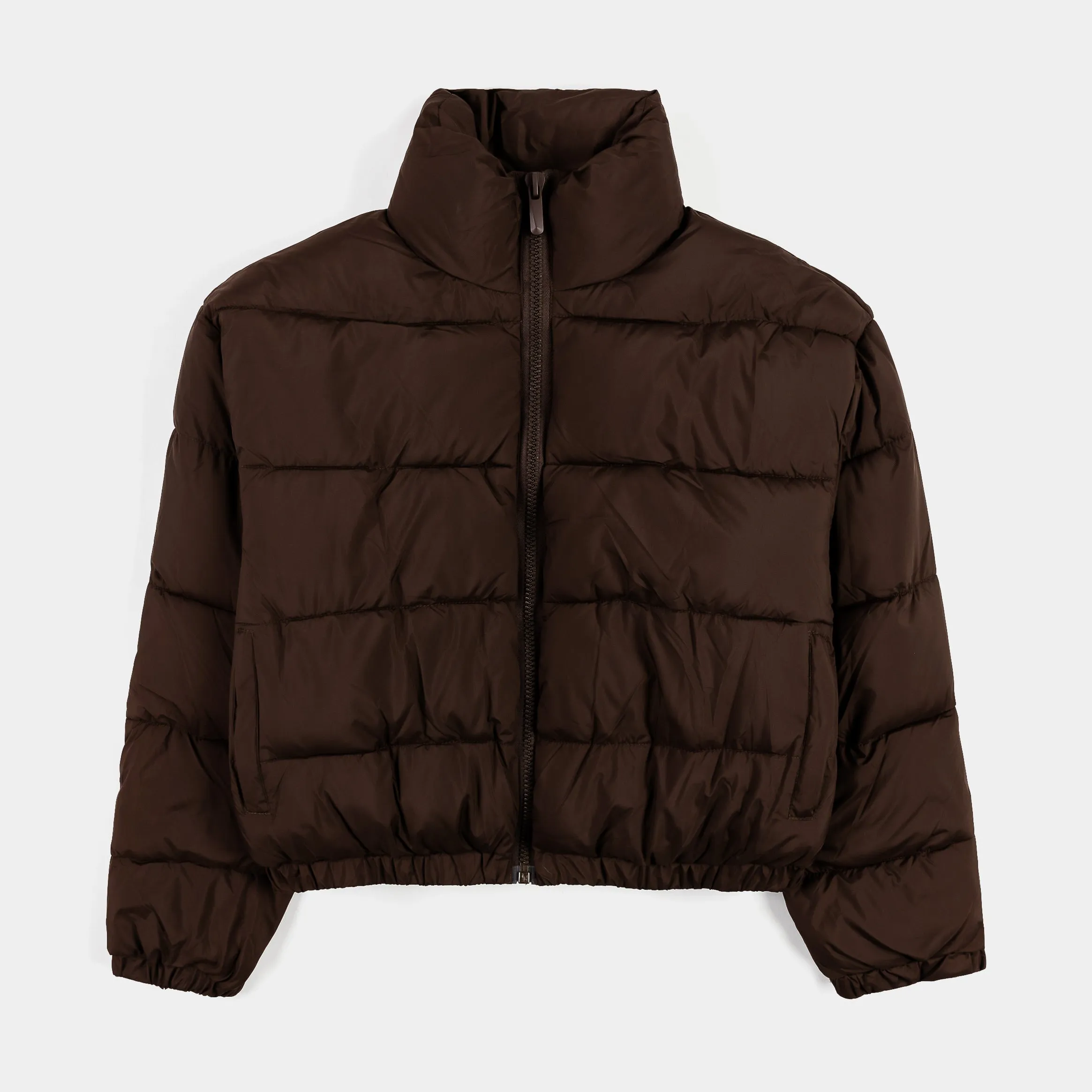 Nylon Puffer Womens Jacket (Brown)