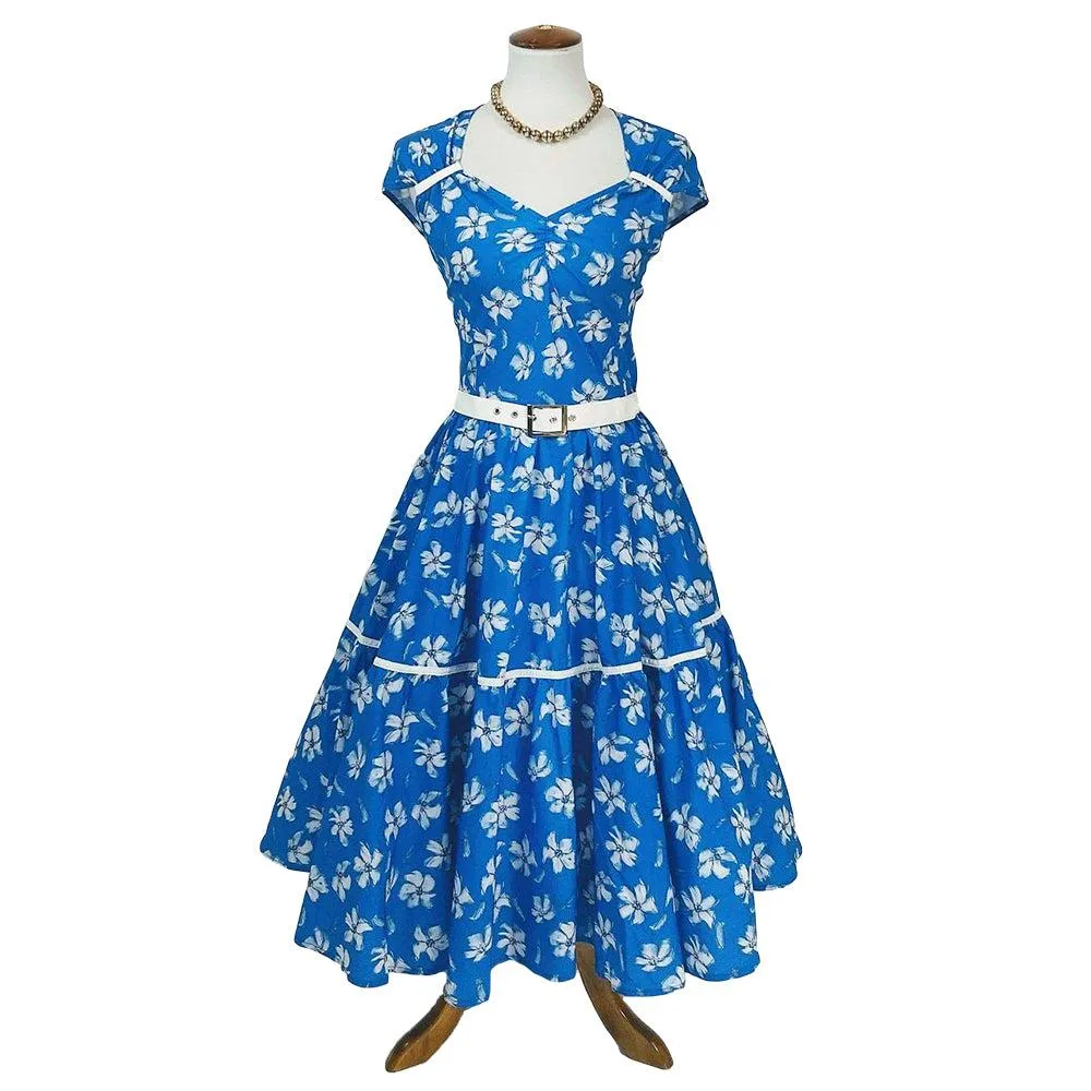 Olivia Swing Dress in Blue and White Floral Print