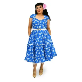 Olivia Swing Dress in Blue and White Floral Print