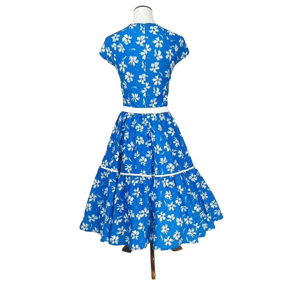 Olivia Swing Dress in Blue and White Floral Print