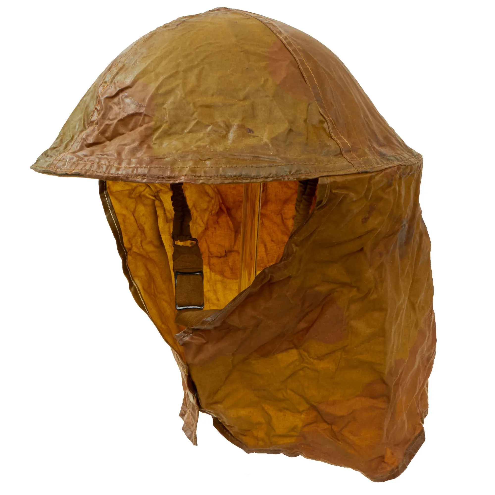 Original British WWII 1943 Brodie MkII Helmet with Extremely Scarce 1942 Camouflage Gas Cape - Size 7⅛