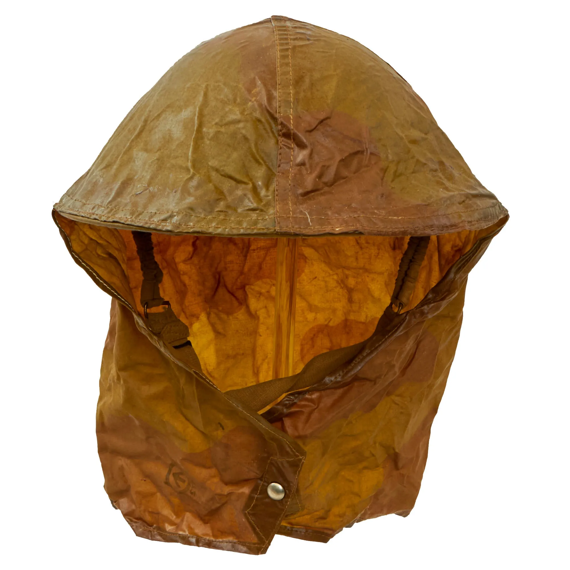 Original British WWII 1943 Brodie MkII Helmet with Extremely Scarce 1942 Camouflage Gas Cape - Size 7⅛