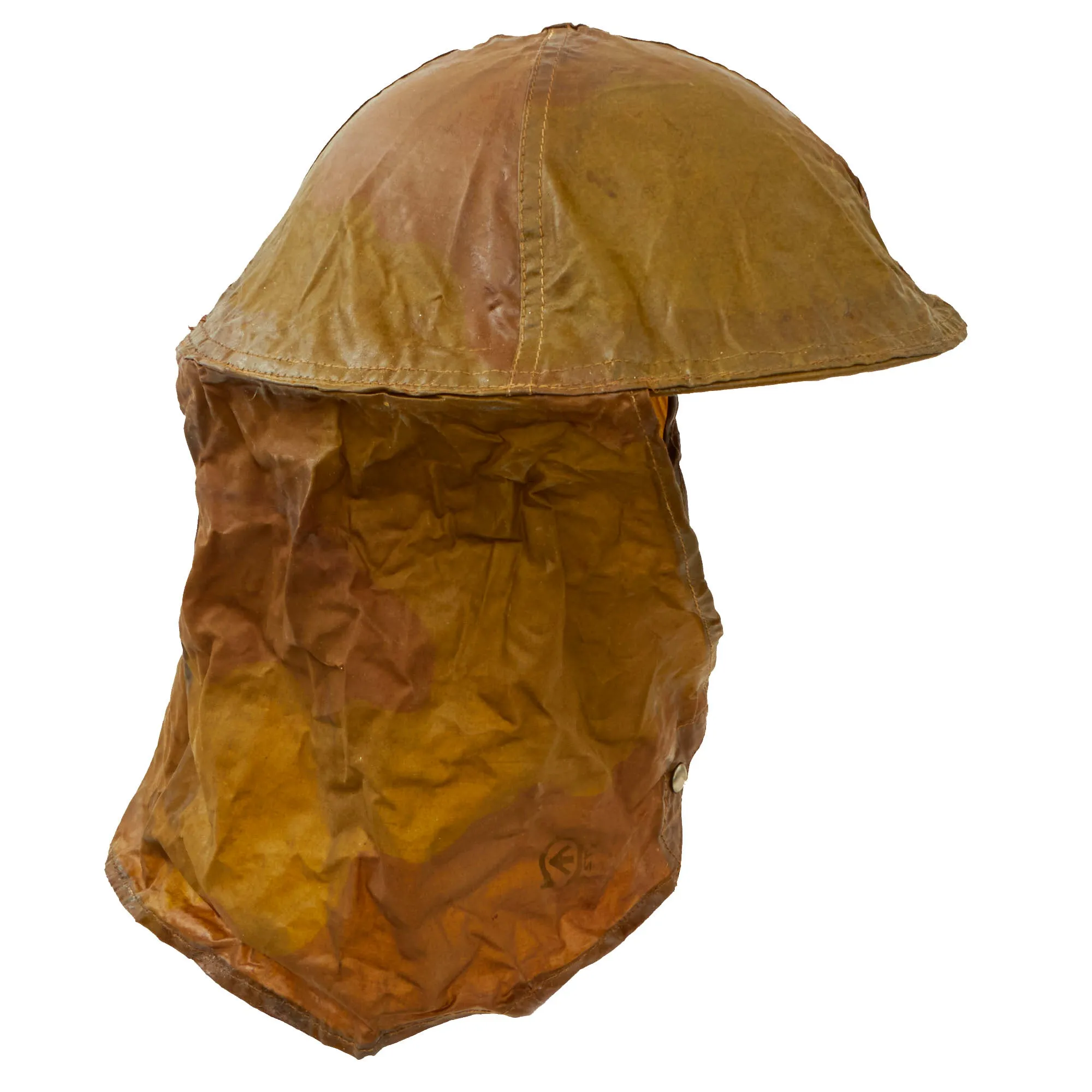 Original British WWII 1943 Brodie MkII Helmet with Extremely Scarce 1942 Camouflage Gas Cape - Size 7⅛