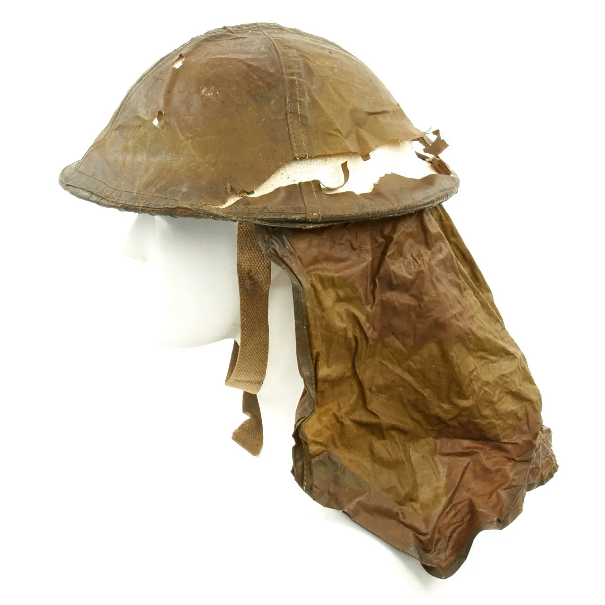 Original British WWII 1944 Brodie MkII Helmet Snow Camouflage with 1942 Gas Cape